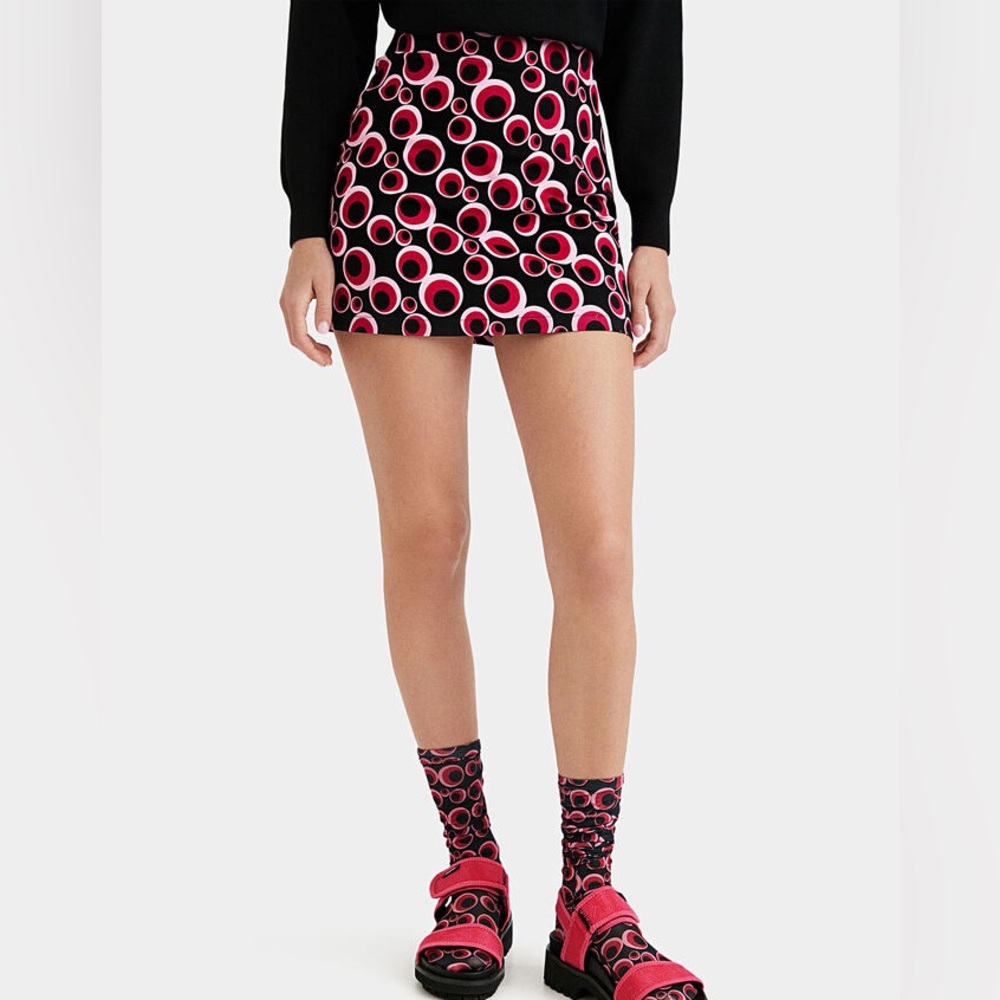Desigual Pink Black Groovy Slim Mini Skirt FITS MEDIUM - Picture 5 of 8
